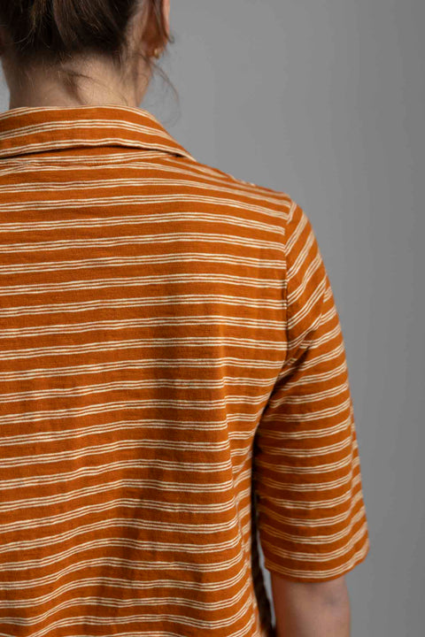 T-skjorte - Round Collar Stripe Cotton Tee