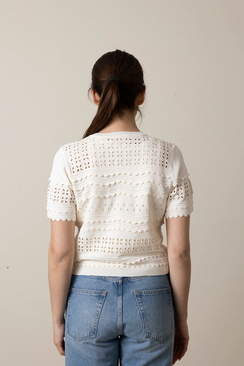 Cardigan - Abriana Eyelet Knit Cardigan Cowrie