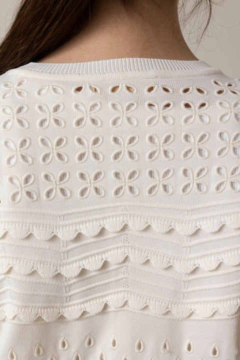 Cardigan - Abriana Eyelet Knit Cardigan Cowrie