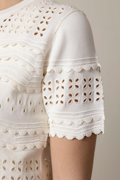 Cardigan - Abriana Eyelet Knit Cardigan Cowrie