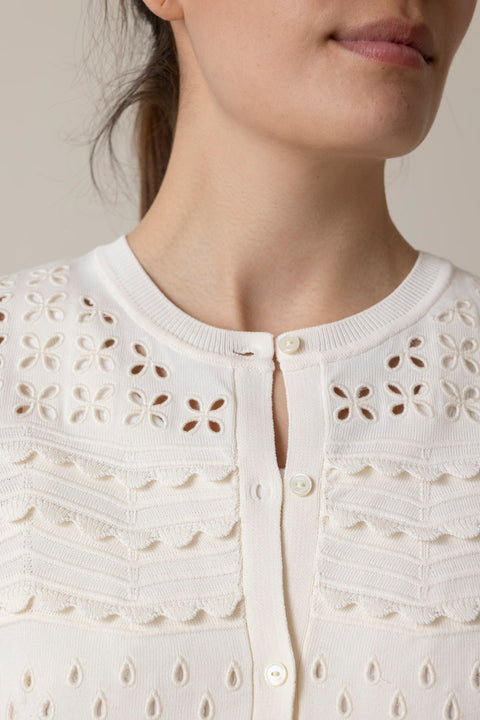 Cardigan - Abriana Eyelet Knit Cardigan Cowrie