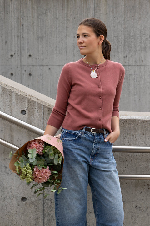 Cardigan - Novelty Button Cardigan Rose Jam