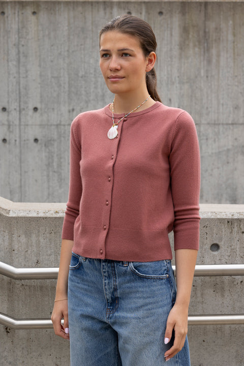 Cardigan - Novelty Button Cardigan Rose Jam
