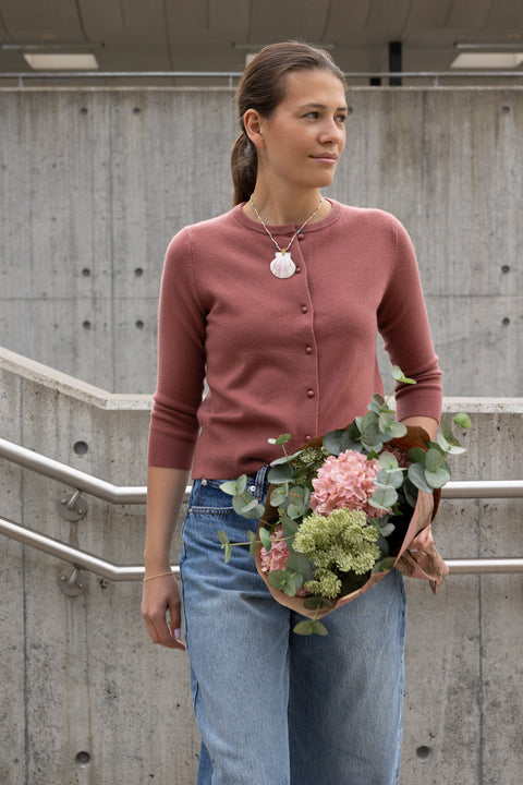 Cardigan - Novelty Button Cardigan Rose Jam