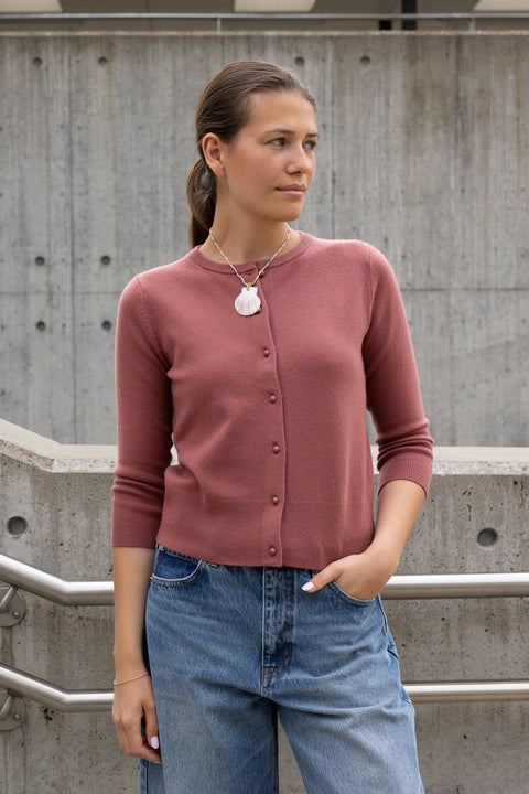 Cardigan - Novelty Button Cardigan Rose Jam