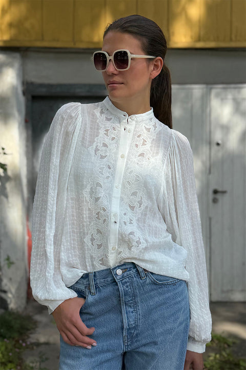 Bluse - Haldo Embroidered Ecru