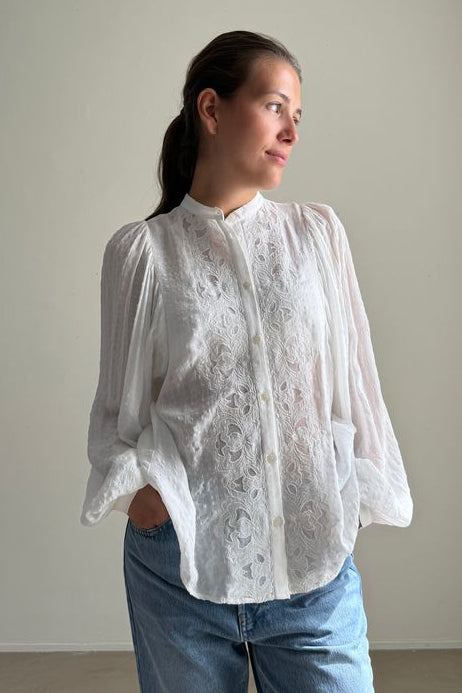 Bluse - Haldo Embroidered Ecru