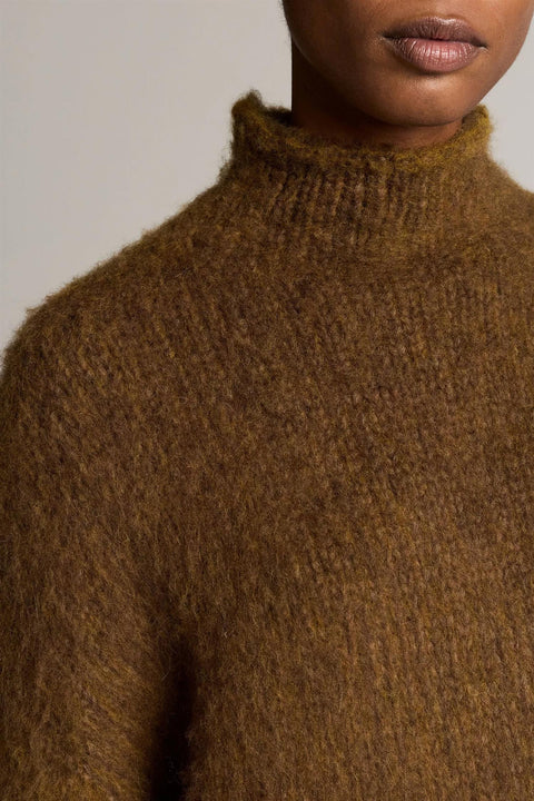 Genser - Oversized Brushed Mock Nk Moss Ochre