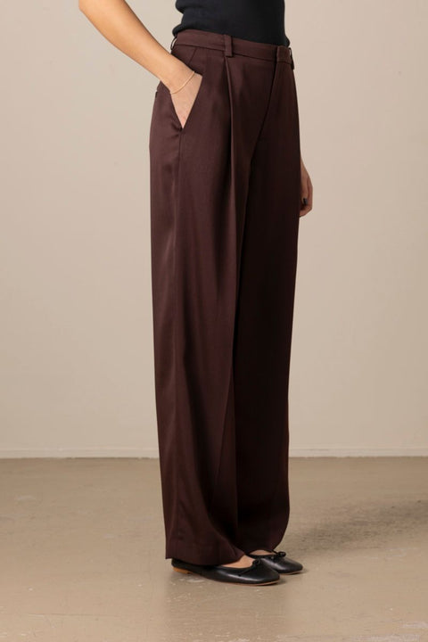 Bukse - Mid-Rise Wide Leg Pleated Dark Fig