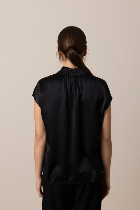 Bluse - Cap SLV Ruched BK Blouse Black