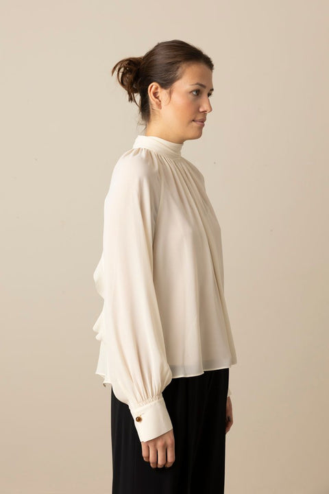 Bluse - Gathered Draped Neck Blouse