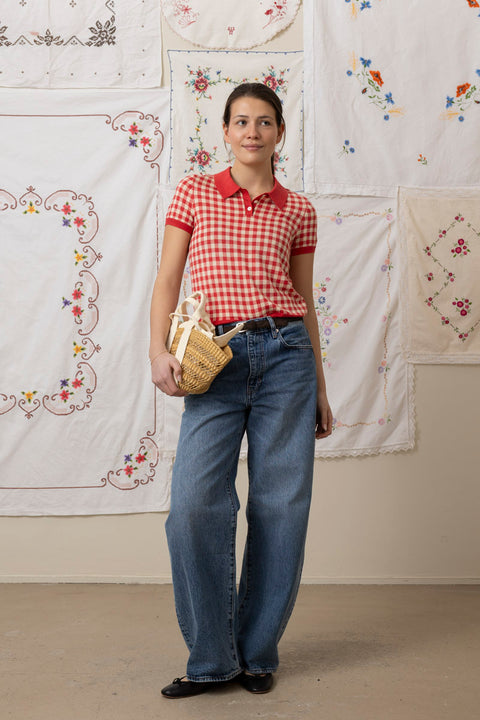 T-skjorte - Gingham Shrunken Polo Scarlet/Mist