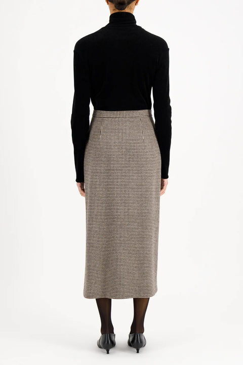 Skjørt - Long Plated Skirt Patterned Moleskin Beige Houndstooth