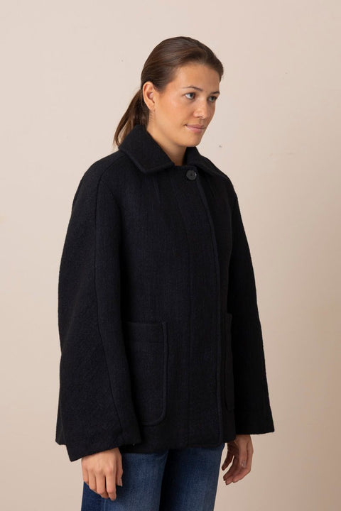 Kåpe - Boiled Wool Textured Short Coat Indigo