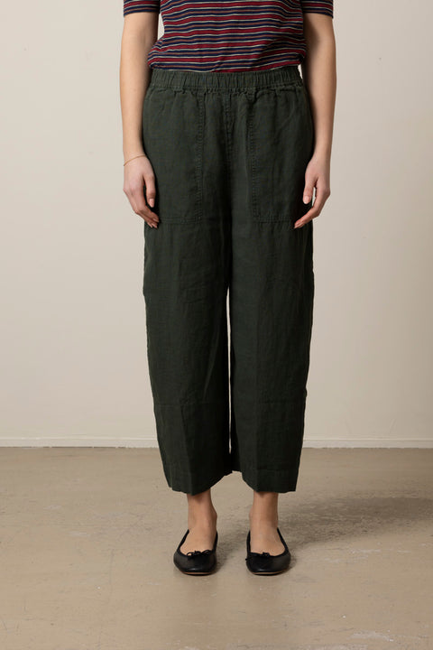Bukse - Barrel Leg Garmet Dyed Linen Trousers Dark Olive