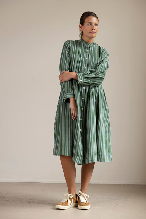 Kjole - Pintuck Sleepy Stripe Forest Green