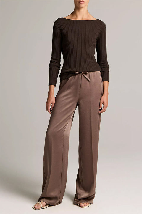 Bukse - Mid Waist Shine Crepe Pull On Taupe Haze
