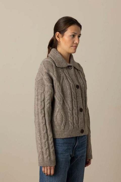 Cardigan - Collared Cable Stone