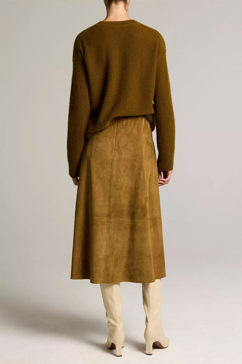 Skjørt - Suede Midi Skirt Moss Ochre