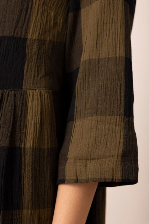 Kjole - Freya Crinkle Cotton Olive/Black