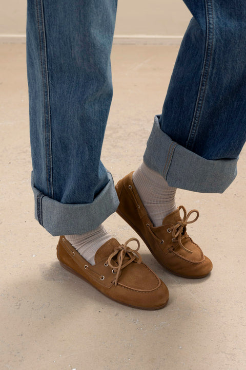 Sko - Boat Loafer Brushed Suede Camel