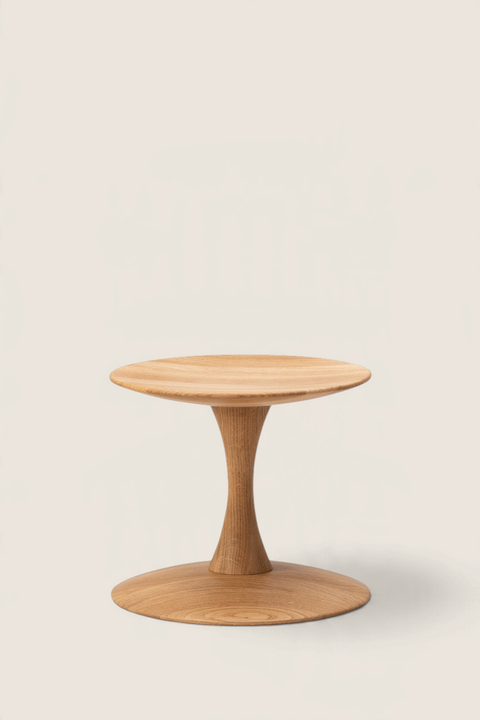 Bolina Trisse stool by Nanna Ditzel in oiled oak with a round, minimalist design, suitable as a seat or side table.