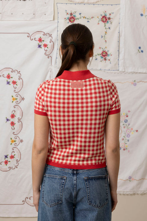 T-skjorte - Gingham Shrunken Polo Scarlet/Mist