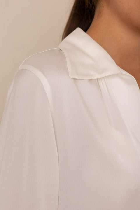 Bluse - Placed Smocked L/S Blouse Off-White