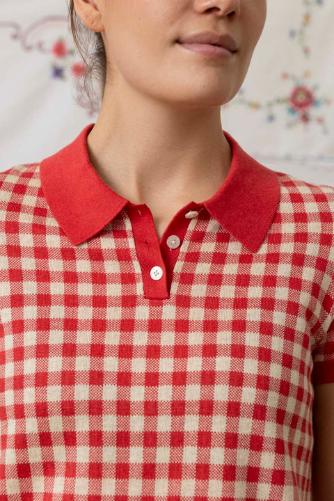 T-skjorte - Gingham Shrunken Polo Scarlet/Mist
