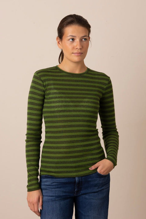 Genser - Agnes Stripe Lyocell Tee Peridot Green/Black