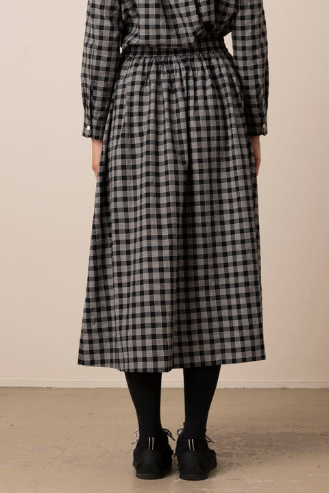 Skjørt - Binding Check Gathered Skirt Black/Ecru
