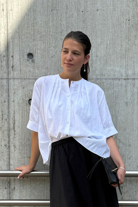 Skjorte - A-line S/S Gathered Shirt Optic White
