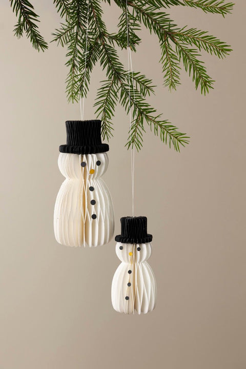 Julepynt - Honeycomb Snowmen 2pk Off-White