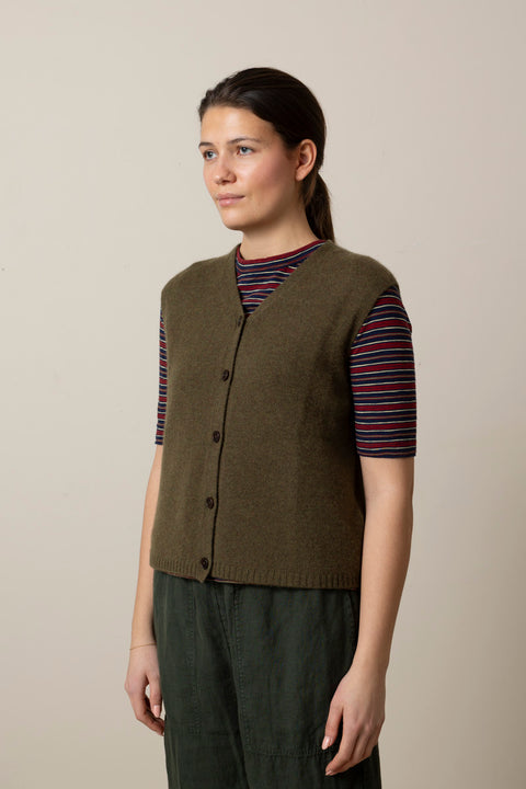 Vest - V-Neck Wool Cashmere Tank Olive Melange