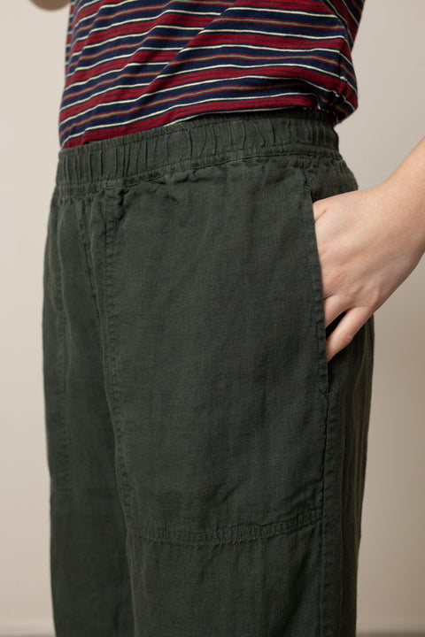 Bukse - Barrel Leg Garmet Dyed Linen Trousers Dark Olive