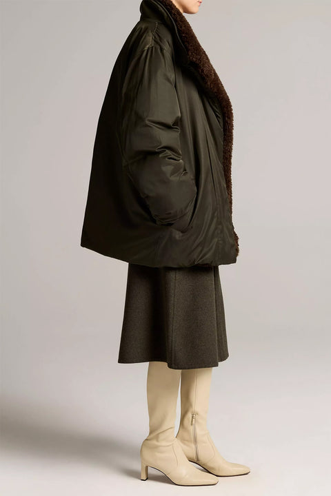 Jakke - Fur Lined Puffer Dark Moss