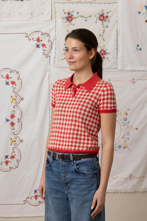 T-skjorte - Gingham Shrunken Polo Scarlet/Mist