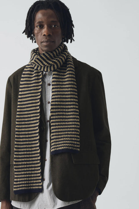 Skjerf - Cable Striped Wool Navy/Putty