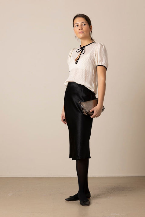 Bluse - The Tie Puff Sleeve Blouse Ecru