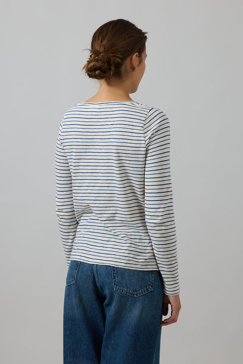 Genser - Stripe Open Neck Tee Stone