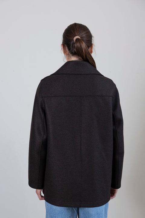 Kåpe - Oversized Sailor Jacket Pressed Wool Quilted Lining Dark Brown