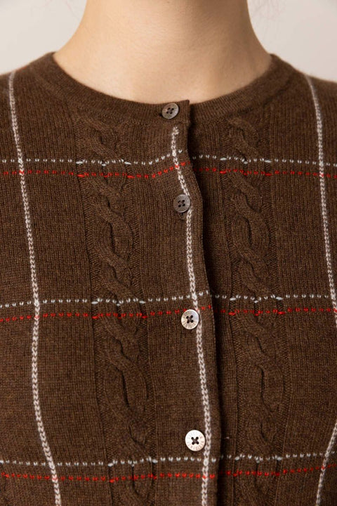 Cardigan - Jane Check Cardigan Chestnut Combo