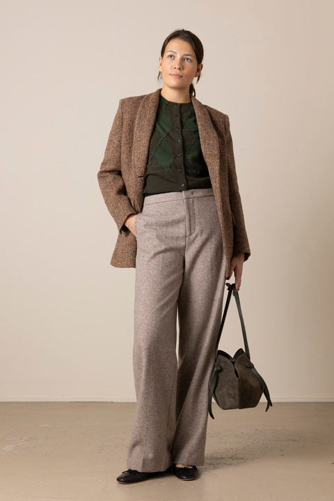 Bukse - Mid-Rise Donegal Wide Leg Oat Stone