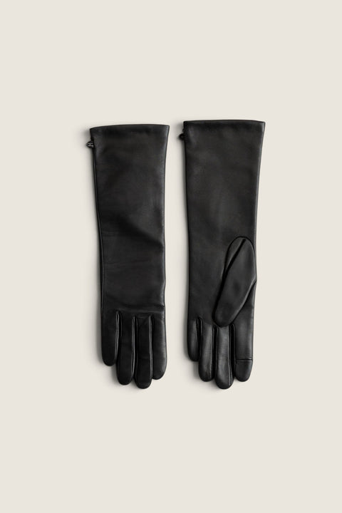 Bolina Agnelle Celia mid-length black nappa leather gloves with a smooth finish and elegant French craftsmanship.