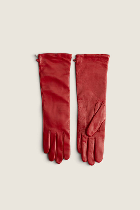 Bolina Agnelle Celia mid-length gloves in cardinal red nappa leather with a smooth, luxurious finish.