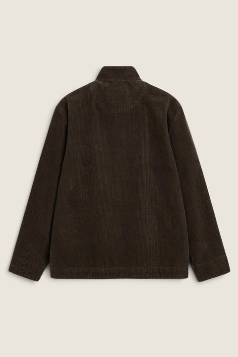 Bolina Aiayu Jacy corduroy jacket in smokey brown with a stand collar, shown from the back.