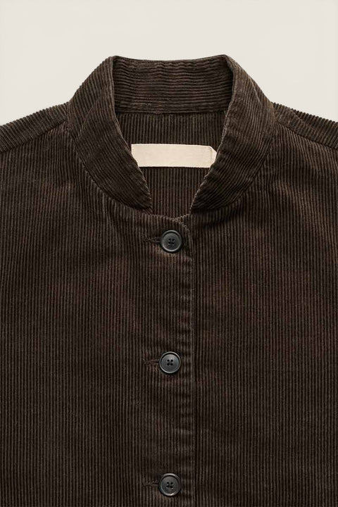 Bolina Aiayu Jacy corduroy jacket in smokey brown with a stand collar and dark horn buttons