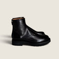 Bolina Alberto Fasciani Megan short black leather boots with a chunky rubber sole and back zipper closure.