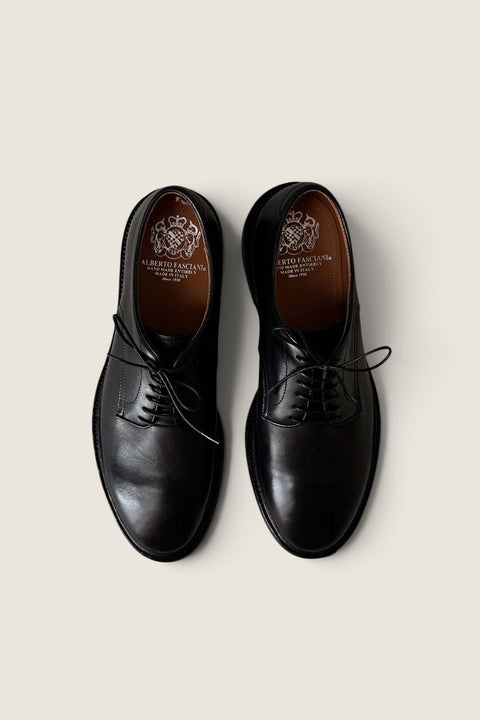 Bolina Alberto Fasciani black leather lace-up loafers with a sturdy sole and classic polished finish