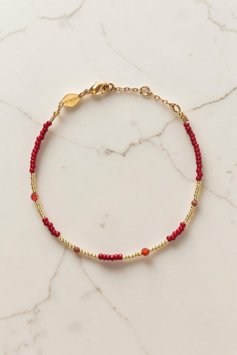 Bolina ANNI LU Clemence bracelet in red and gold beads with goldstone accents and a gold clasp closure.